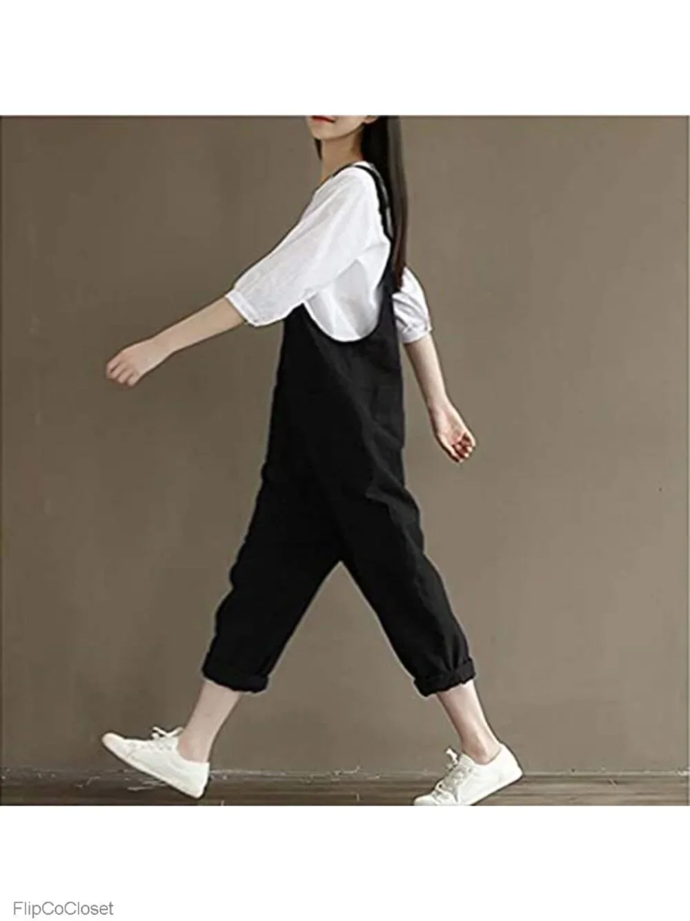 Linen Blend Wide Leg Overalls Jumpsuit Romper Plus Size